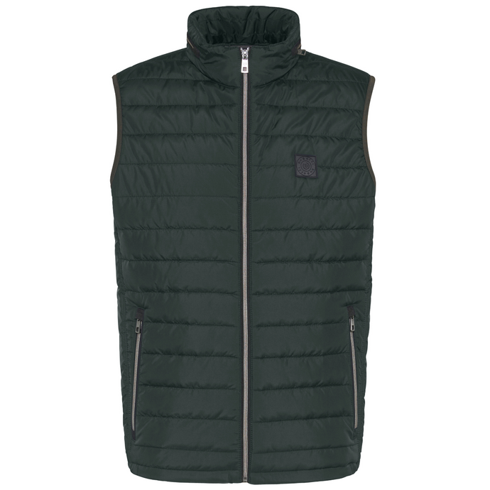 Green puffer vest on a white background