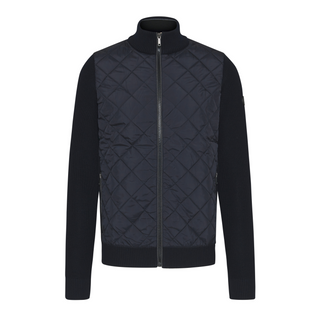 Navy quilted jacket on a white background