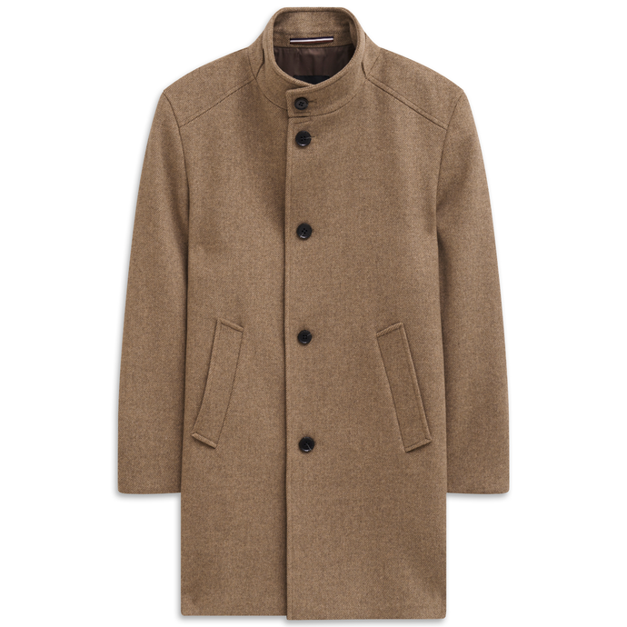 Brown coat with black buttons on a white background