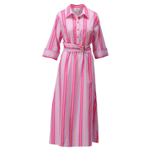 Load image into Gallery viewer, Striped dress with a belt on a white background
