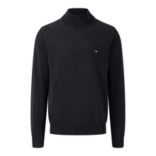 Load image into Gallery viewer, Product shot of the Charcoal Polo Neck from Fynch Hatton with ribbed cuffs and the embroidered logo on the chest
