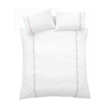 Load image into Gallery viewer, White pillow with decorative trim on a white background
