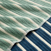 Load image into Gallery viewer, Close-up of a textured fabric with green, white, and blue stripes.
