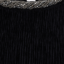 Load image into Gallery viewer, Close Up of Esqualo Woman's Velour Top in black, with neck detail around collar.
