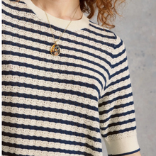 Load image into Gallery viewer, Close up of Model wearing White Stuff Holly Pointelle Tee, with a light grey background.
