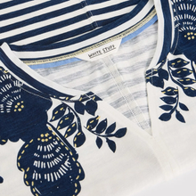 Load image into Gallery viewer, Close-up of a white garment with blue floral patterns and 'White Stuff' label.
