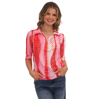 Front of Kate & Pippa Zip Top Pink Mix, with a white background.