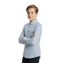 Load image into Gallery viewer, Boy in Blue Shirt on White Background 
