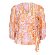 Load image into Gallery viewer, Front of Esqualo Wrap Blouse Divine Blocks with a white background.
