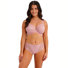 Load image into Gallery viewer, Woman wearing a pink lace lingerie set on a white background
