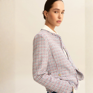 Side view of jacket on model on white background 