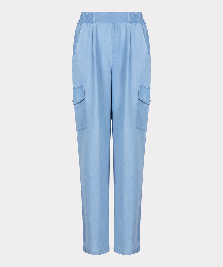 esqualo cargo trousers in light blue colour showing front of trousers