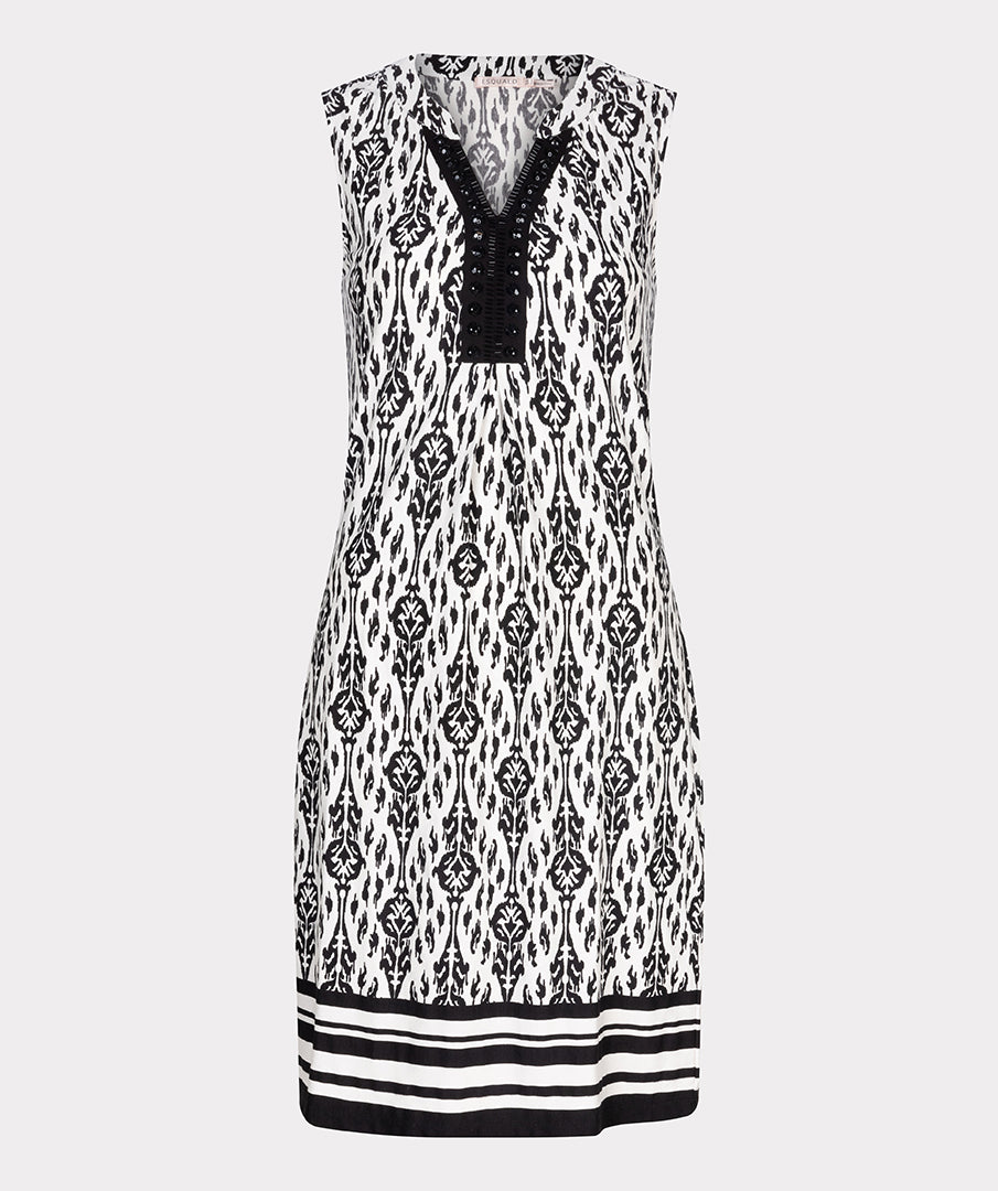 esqualo two tone dress in Ikat print showing front off dress