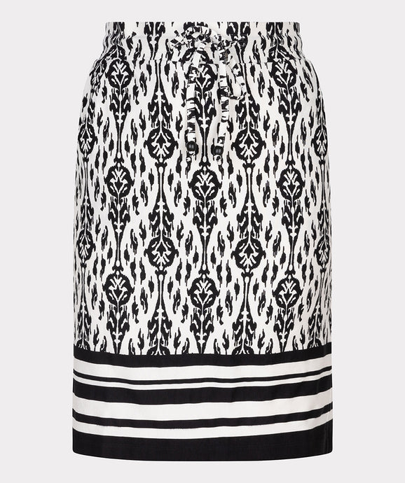 esqualo two tone skirt in Ikat print showing front of skirt