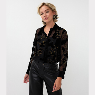 Esqualo Burnout Flower Blouse | Black