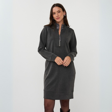 Load image into Gallery viewer, Woman wearing a gray dress with a zipper on a white background
