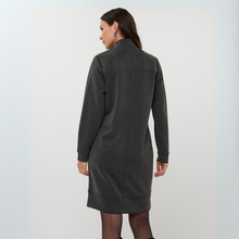 Load image into Gallery viewer, Woman wearing a gray dress against a white background
