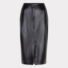 Load image into Gallery viewer, Black leather skirt on a light gray background
