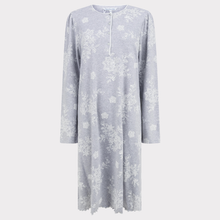 Load image into Gallery viewer, Front view of the Slenderella Pattern Nightdress on a plain background, featuring long sleeves, round neckline, and autumn floral print in 100% cotton.
