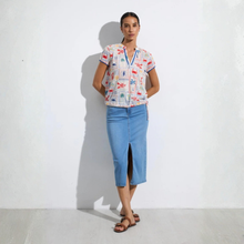 Load image into Gallery viewer, Model in Short Sleeve Top on White background 
