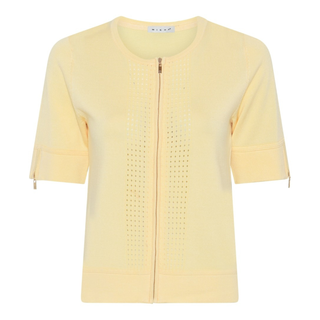 Yellow short-sleeve cardigan on a white background