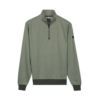 Green pullover with a quarter zip on a white background