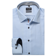Load image into Gallery viewer, Front view of Olymp Modern Fit Non-Iron L/S Shirt Blue, with a white background.
