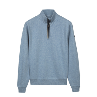 Blue pullover with a quarter zip on a white background