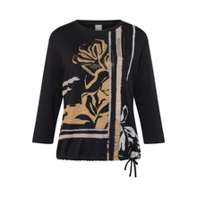 Load image into Gallery viewer, Black sweater with gold and beige floral patterns on a white background
