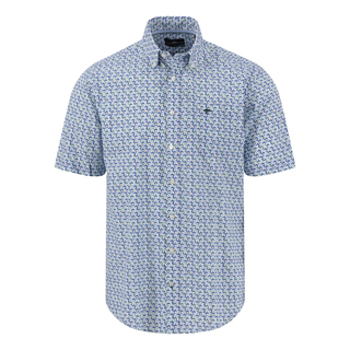 Short-sleeve shirt with a subtle pattern on a white background