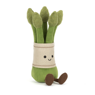 Front view of Jellycat Amuseables Asparagus, with a white background.
