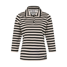 Load image into Gallery viewer, Black and white striped long-sleeve shirt on a white background
