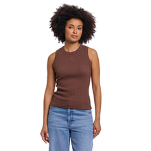 Load image into Gallery viewer, Woman wearing a brown sleeveless top and blue jeans on a white background
