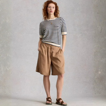 Load image into Gallery viewer, Full view of Model posing wearing White Stuff Holly Pointelle Tee, with a light grey background.
