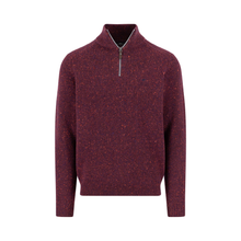 Load image into Gallery viewer, Maroon sweater with a quarter zip on a white background
