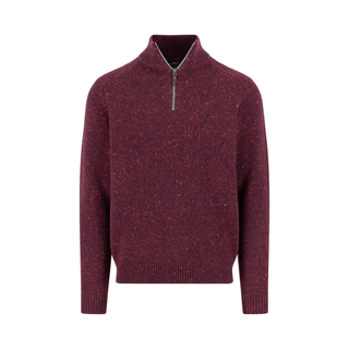 Maroon sweater with a quarter zip on a white background