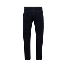 Load image into Gallery viewer, Dark navy blue jeans shown from the back, featuring a straight-leg fit and classic five-pocket design, photographed on a solid white background.
