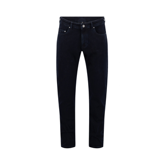 Dark navy blue slim-fit jeans shown flat against a solid white background.