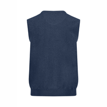 Load image into Gallery viewer, Navy blue sleeveless sweater vest on a white background
