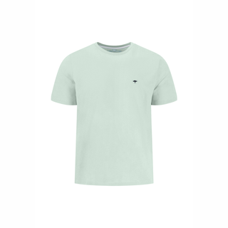 Light green t-shirt with a small black logo on a white background