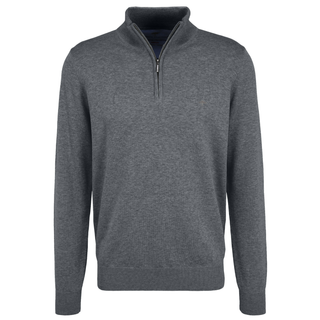 A dark gray heathered quarter-zip sweater with a mock neck collar, shown on a plain white background.