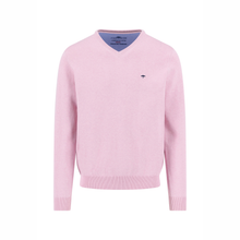 Load image into Gallery viewer, Pink sweater with a small logo on a white background
