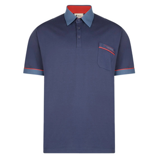 Navy Polo shirt with trim sleeve and collar 