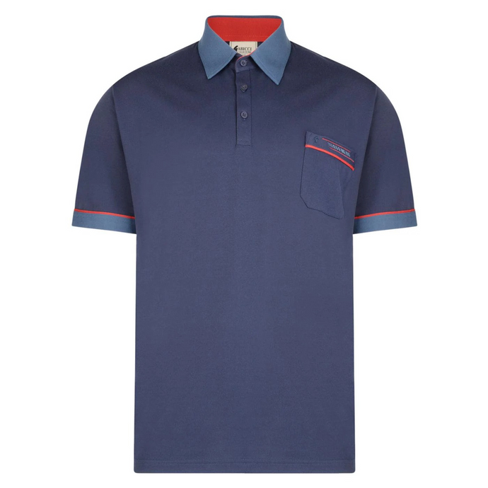 Navy Polo shirt with trim sleeve and collar 