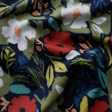Load image into Gallery viewer, Close-up of colorful floral fabric with various flowers and leaves.
