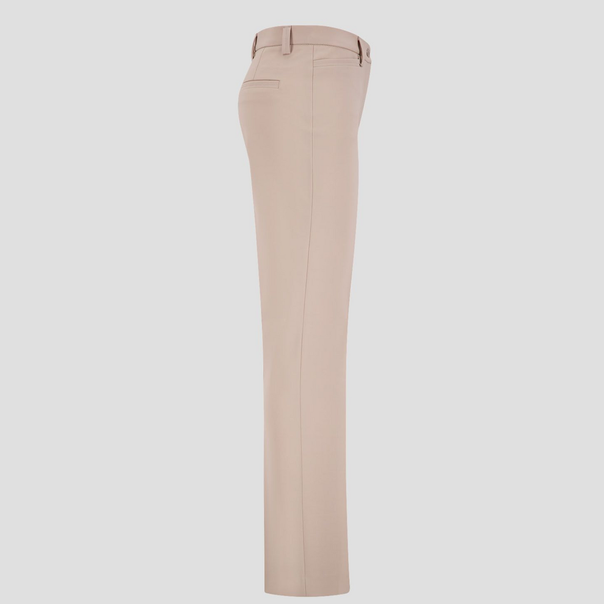 side profile of a product image of a kayla trouser. The slightly tapered straight leg design gives a flattering feminine silhouette while a front zip, button fastening and belt loops enhance both the trousers versatility and style status.