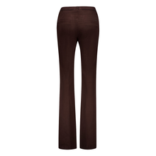 Load image into Gallery viewer, A pair of dark brown wide-leg trousers shown from the back on a clean white background.
