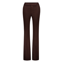 Load image into Gallery viewer, A pair of dark brown high-waisted straight-leg pants shown on a plain white background.
