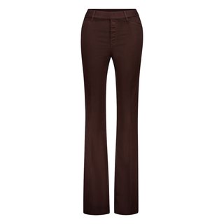 A pair of dark brown high-waisted straight-leg pants shown on a plain white background.