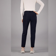 Load image into Gallery viewer, back image of a model wearing navy gardeur DINA2  cigarette style trouser with two back pockets
